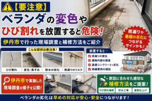 【要注意】ベランダの変色やひび割れを放置すると危険！伊丹市で行った現場調査と補修方法をご紹介